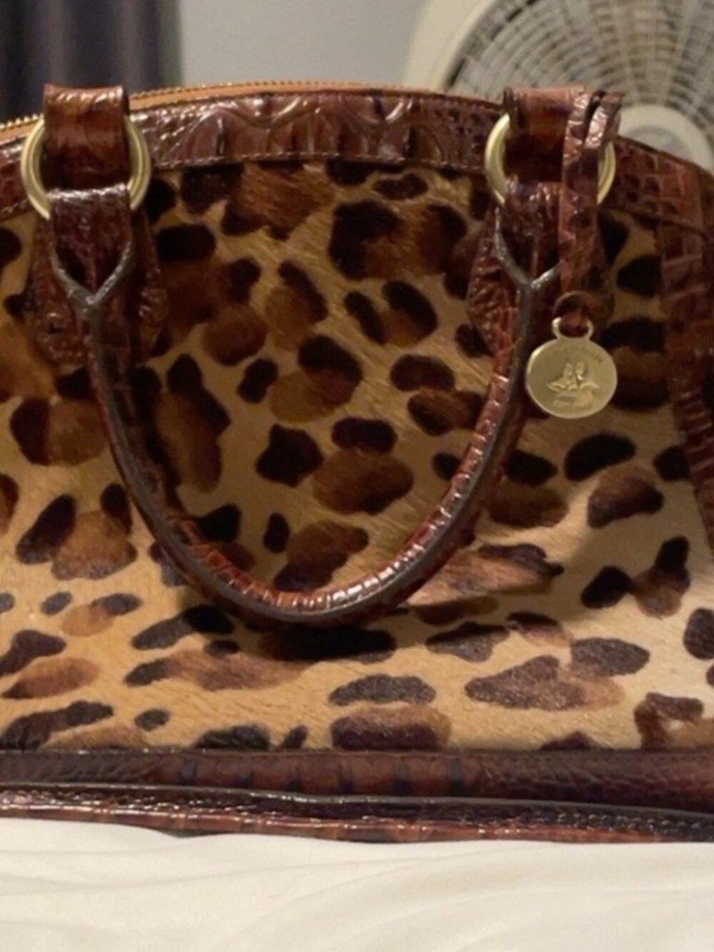 Brahmin Tyler Leopard Calf Hair Pecan Melbourne Satchel